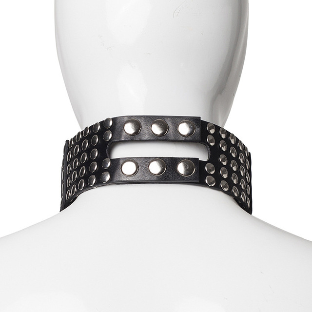 Goth Punk czarna skórzana obroża Choker - nowoczesna biżuteria dla kobiet - Wianko - 4