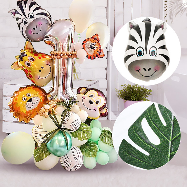 Zestaw 48 aluminiowych balonów w kształcie cyfr zwierząt z dżungli dla dzieci, dekoracje na imprezę urodzinową, numery 1-9 - Wianko - 4