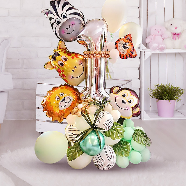 Zestaw 48 aluminiowych balonów w kształcie cyfr zwierząt z dżungli dla dzieci, dekoracje na imprezę urodzinową, numery 1-9 - Wianko - 1