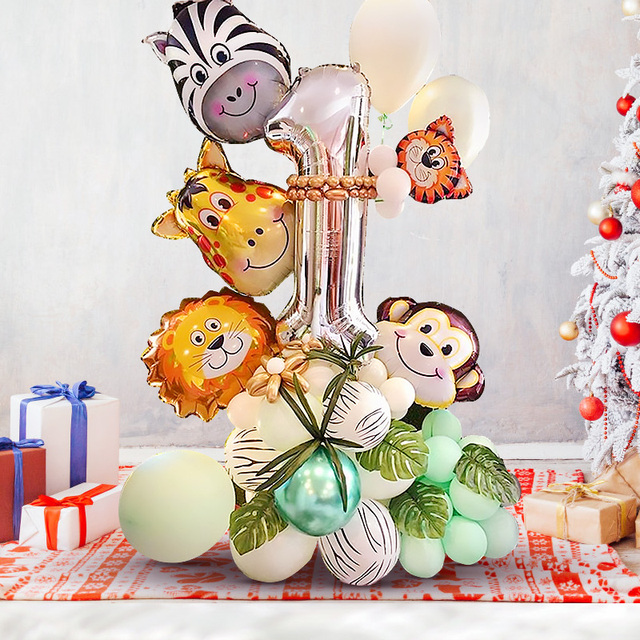 Zestaw 48 aluminiowych balonów w kształcie cyfr zwierząt z dżungli dla dzieci, dekoracje na imprezę urodzinową, numery 1-9 - Wianko - 3