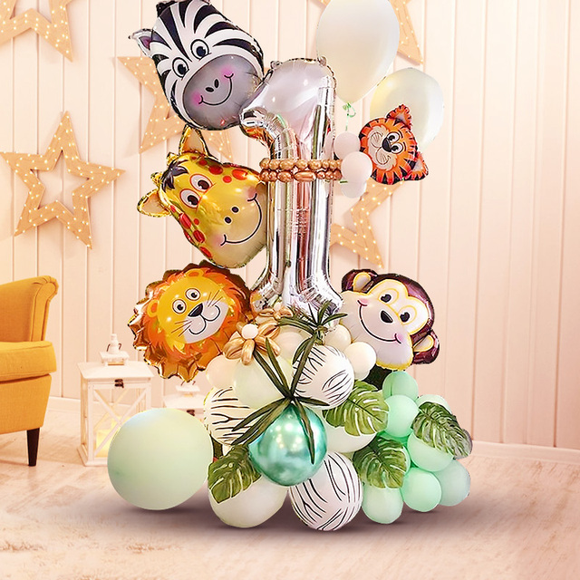 Zestaw 48 aluminiowych balonów w kształcie cyfr zwierząt z dżungli dla dzieci, dekoracje na imprezę urodzinową, numery 1-9 - Wianko - 2