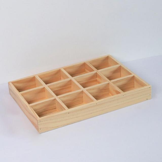 Pudełko do przechowywania drewniane, niedokończone, z możliwością wykonania własnego prezentu na biżuterię - 12 siatek - Wianko - 11