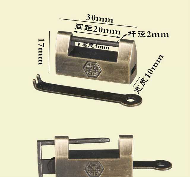 Mini kłódka do szafki w stylu chińskim - Vintage Keyed, brązowe wykończenie - Wianko - 4