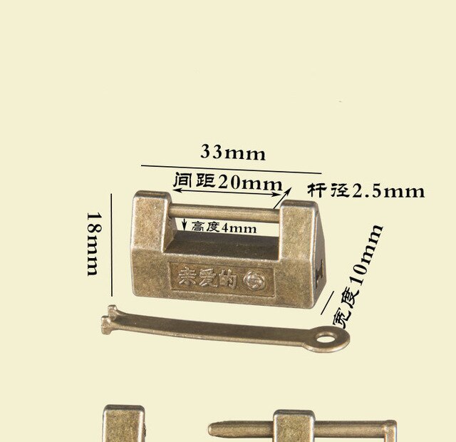 Mini kłódka do szafki w stylu chińskim - Vintage Keyed, brązowe wykończenie - Wianko - 7