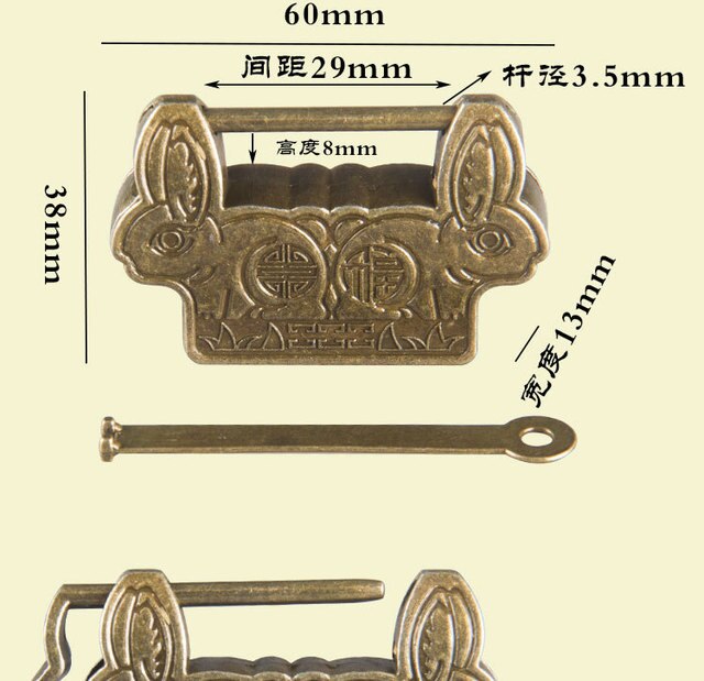 Mini kłódka do szafki w stylu chińskim - Vintage Keyed, brązowe wykończenie - Wianko - 16