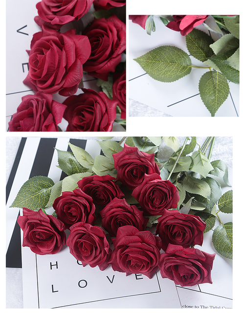 Sztuczna imitacja czerwonej róży - sztuczny kwiat z jedwabiu do dekoracji wnętrza domowego i stołu w pokoju dziennym - Wianko - 17