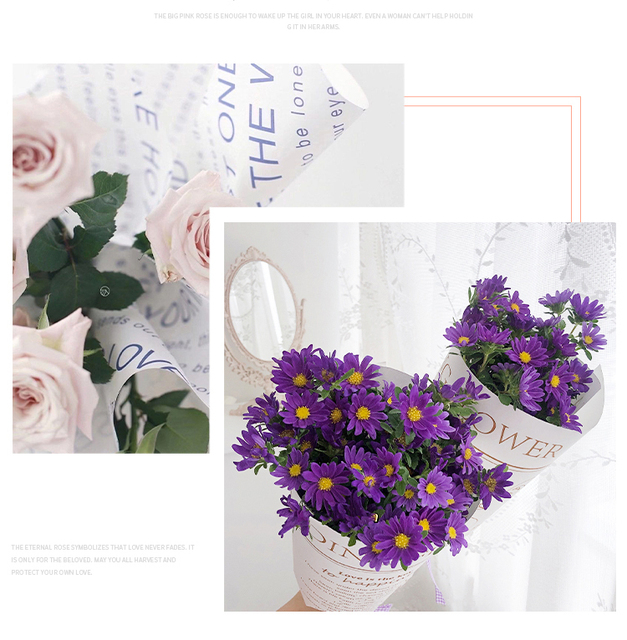 10 arkuszy papieru kredowego do druku ozdobnego owijania bukietów, wzór kwiatowy, DIY prezent - Wianko - 6
