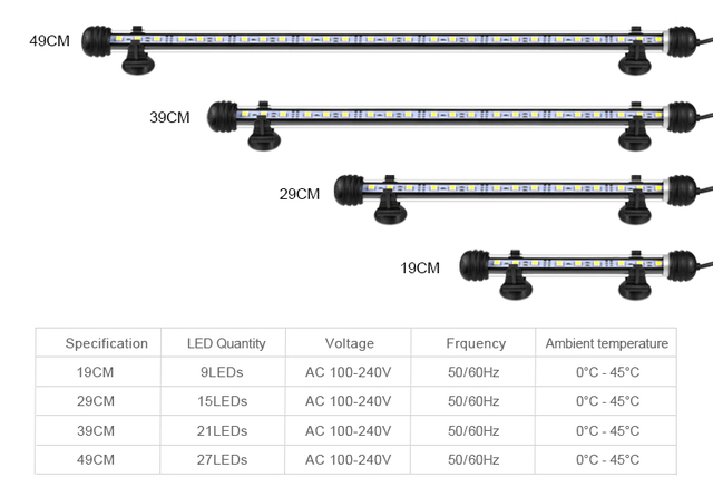Akwariowa lampa LED o długości 19/29/39/49cm z klipsem mocującym i wodoodporną obudową - Wianko - 2