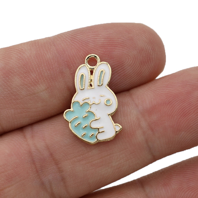 Złote wisiorki z emaliowanym, uroczym królikiem - 10 sztuk do tworzenia biżuterii DIY - Wianko - 3