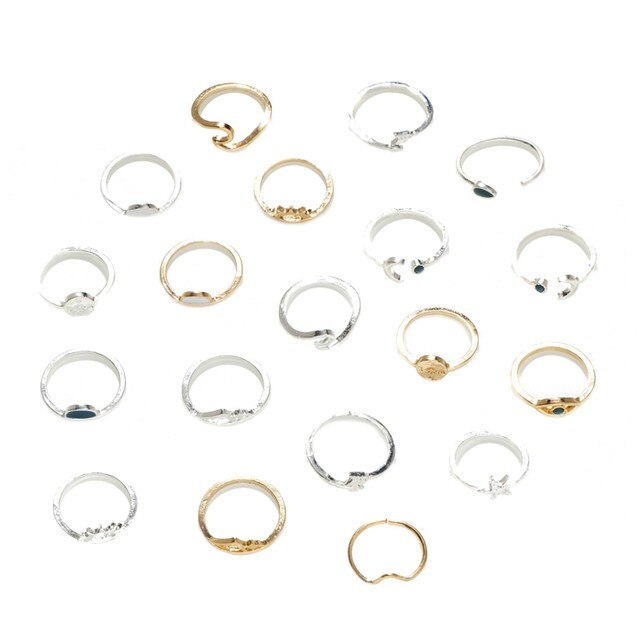 Zestaw pierścionków boho retro wieżowych dla nastoletnich dziewcząt i kobiet z falą morską, kompasem oraz diamentowymi zdobieniami na palce i paznokcie - Wianko - 2