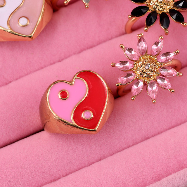 Kryształ słonecznika w kształcie serca Yin Yang pierścień biżuteria multikolorowa moda 2021 - Pierścionek kobiecy z emaliowanym metalu - Wianko - 6