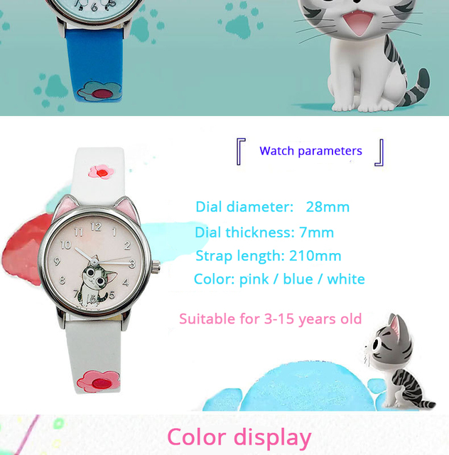 JOYROX Zegarek dziecięcy analogowy dla dziewczynki - wzór kota - Wianko - 28