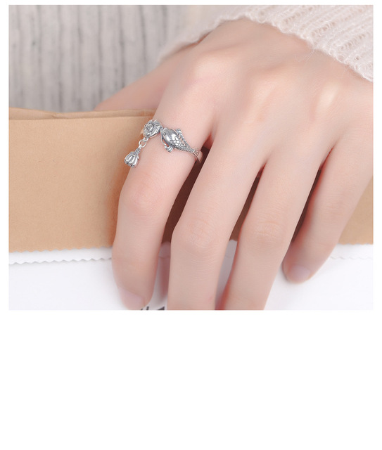 Pierścień biżuteryjny - SA SILVERAGE, lotosowy motyw, damski i męski, ryba, srebro 925, styl retro ludowy - Wianko - 6