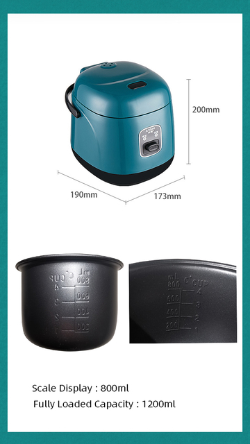 Szybkowar elektryczny 220V 200W 1.2L Mini z aluminium non-stick do gotowania ryżu dla 1-2 osób - Wianko - 15
