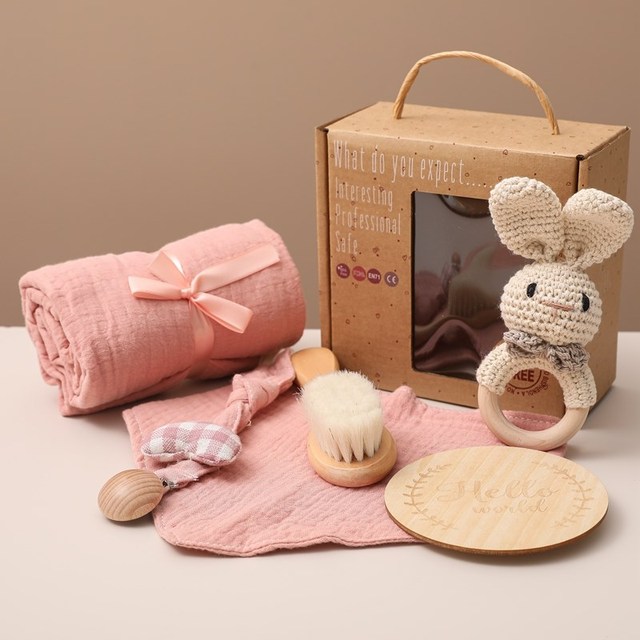 Zestaw zabawek do kąpieli dla niemowląt: kamienie milowe, grzechotka, owijka, szczotka i bransoletka - Wianko - 1