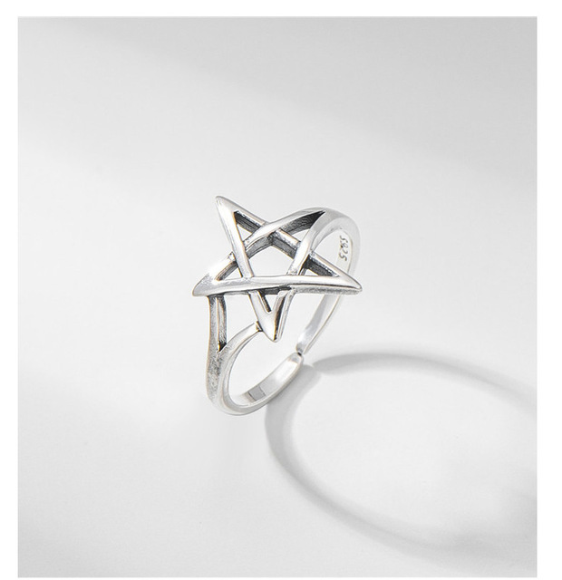 Regulowany pierścień z motywem gwiazdy i wzorem geometrycznym w stylu Vintage Retro, idealny dodatek biżuteryjny podkreślający osobowość, dedykowany kobietom - Wianko - 22