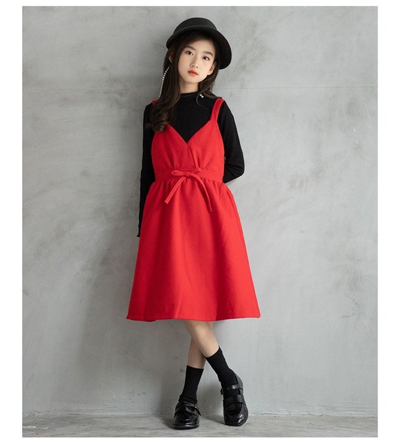 Jesienna sukienka dla dziewczynek 6-16 lat - czerwona, świąteczna, zimowa odzież dla dzieci - Wianko - 2