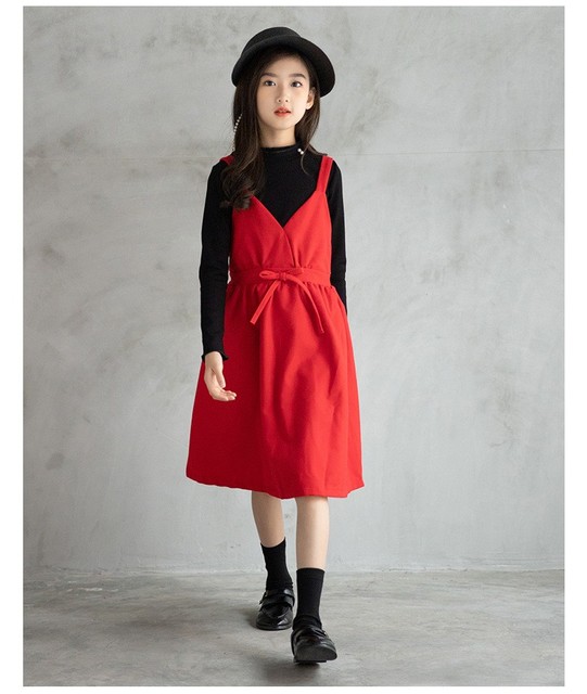 Jesienna sukienka dla dziewczynek 6-16 lat - czerwona, świąteczna, zimowa odzież dla dzieci - Wianko - 6