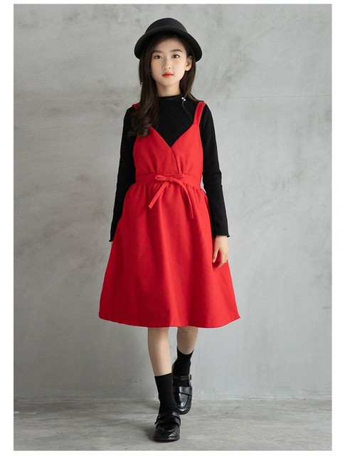 Jesienna sukienka dla dziewczynek 6-16 lat - czerwona, świąteczna, zimowa odzież dla dzieci - Wianko - 3