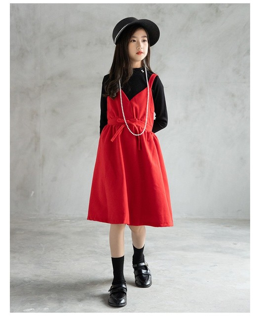Jesienna sukienka dla dziewczynek 6-16 lat - czerwona, świąteczna, zimowa odzież dla dzieci - Wianko - 11