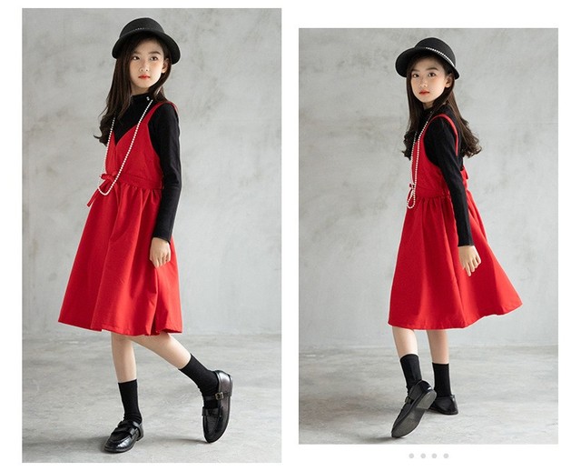 Jesienna sukienka dla dziewczynek 6-16 lat - czerwona, świąteczna, zimowa odzież dla dzieci - Wianko - 1