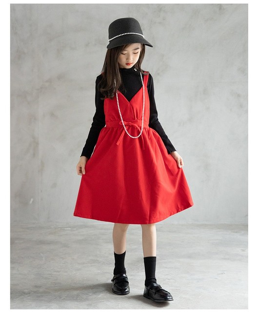 Jesienna sukienka dla dziewczynek 6-16 lat - czerwona, świąteczna, zimowa odzież dla dzieci - Wianko - 9