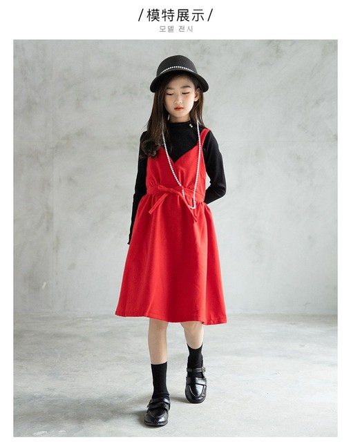 Jesienna sukienka dla dziewczynek 6-16 lat - czerwona, świąteczna, zimowa odzież dla dzieci - Wianko - 4