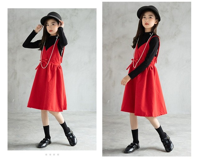 Jesienna sukienka dla dziewczynek 6-16 lat - czerwona, świąteczna, zimowa odzież dla dzieci - Wianko - 8