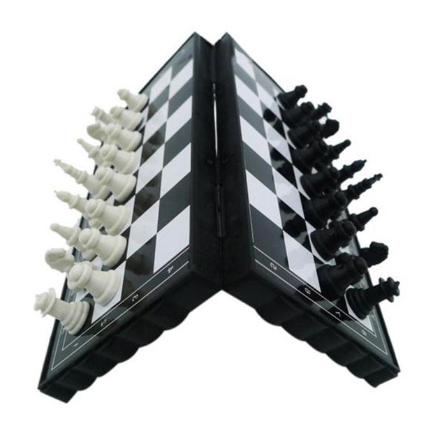 Mini szachy składane z plastiku z lekką szachownicą - przenośna zabawka dla dzieci, zestaw 32 sztuk - Wianko - 1