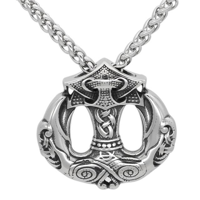 Młot Thora Mjolnir Vintage - Wisiorek Viking Odin Amulet - Naszyjnik z Wiśniorem - Biżuteria Punkowa ze stali nierdzewnej - Wianko - 9