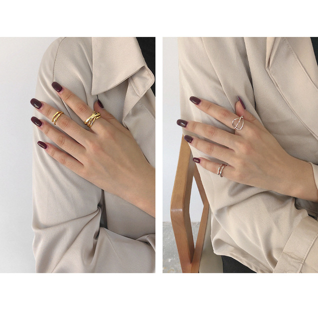 Pierścień minimalistyczny nieregularny dla kobiet, srebrny, wykonany w 100% ze srebra pr. 925 - Wianko - 7