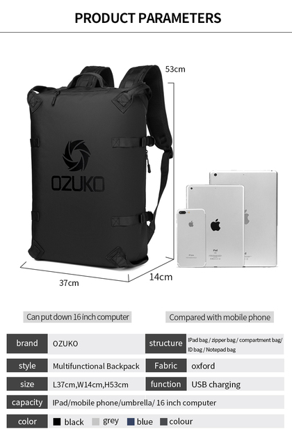 Plecak motocyklowy OZUKO na laptop 15.6 cala wodoodporny mężczyzna młodzieżowy torba podróżna Mochilas - Wianko - 14