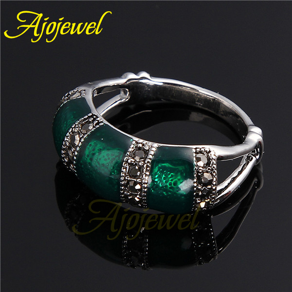 Pierścień z czarnym kamieniem CZ, marki Bamboo Designer Vintage, zielony kolor, rozmiar #6.5-9, wykończony emalią, wysokiej jakości biżuteria dla kobiet na prezent okolicznościowy - Wianko - 4