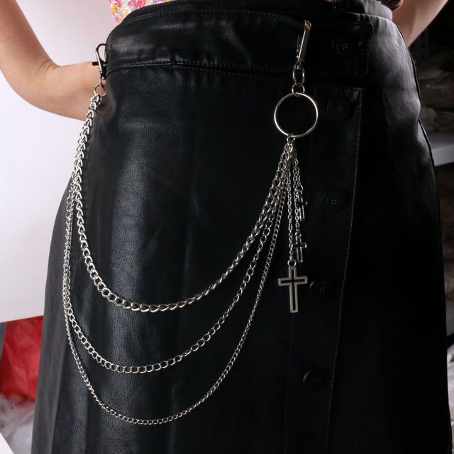 Metalowy punkowy brelok z krzyżem na klucze - łańcuch do spodni, talii, dżinsów, Rock Hip Hop biżuteria - Wianko - 1