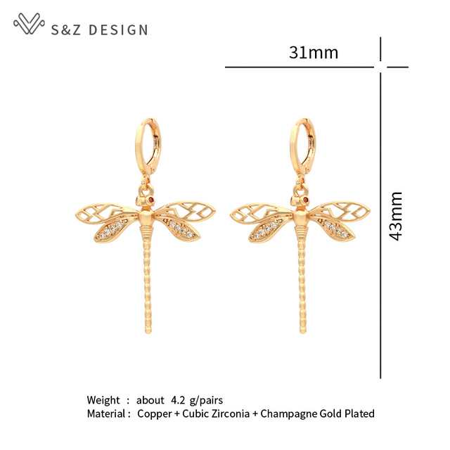 Kolczyki wiszące S & Z DESIGN koreańskiego stylu z motywem zwierząt - sowa z pawiem w kształcie ważki, biżuteria dla eleganckich kobiet w kolorze złota - Wianko - 3