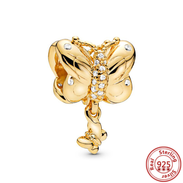 Bransoletka Pandora DIY - 925 srebrny złoty łańcuch bezpieczeństwa z wisiorkiem drzewa genealogicznego, motylem i sercem - biżuteria dla kobiet - Wianko - 3