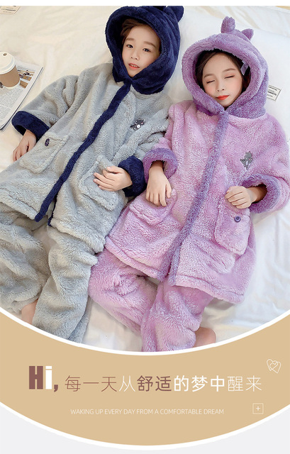 Zestawy piżam dziecięcych na zimę - flanelowe futro Bożonarodzeniowe zestawy dla dziewcząt i chłopców z motywem dinozaurów - Wianko - 1