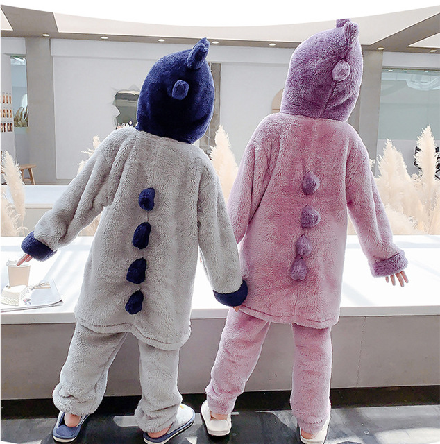 Zestawy piżam dziecięcych na zimę - flanelowe futro Bożonarodzeniowe zestawy dla dziewcząt i chłopców z motywem dinozaurów - Wianko - 15