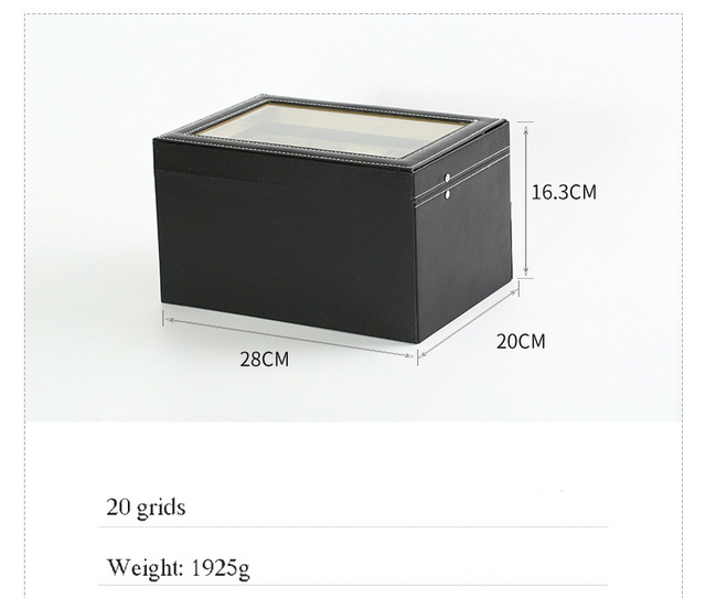 Zegarek Box z 3/6/10/20 slotami z czarnego skóra przenośne podróżne pudełko na zegarki i biżuterię z dużym uchwytem - Wianko - 11