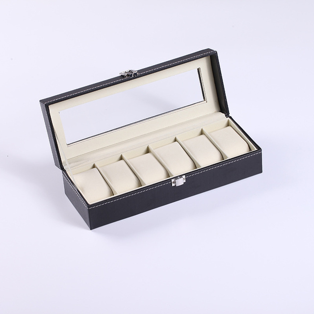 Zegarek Box z 3/6/10/20 slotami z czarnego skóra przenośne podróżne pudełko na zegarki i biżuterię z dużym uchwytem - Wianko - 4