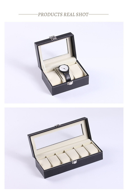 Zegarek Box z 3/6/10/20 slotami z czarnego skóra przenośne podróżne pudełko na zegarki i biżuterię z dużym uchwytem - Wianko - 2