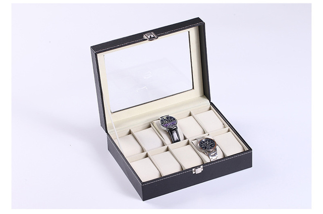 Zegarek Box z 3/6/10/20 slotami z czarnego skóra przenośne podróżne pudełko na zegarki i biżuterię z dużym uchwytem - Wianko - 5