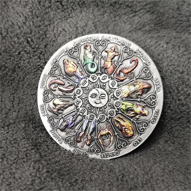Srebrne monety okolicznościowe z dwunastoma konstelacjami zodiaku - szczęście, miłość, astrologia Euro - Wianko - 6