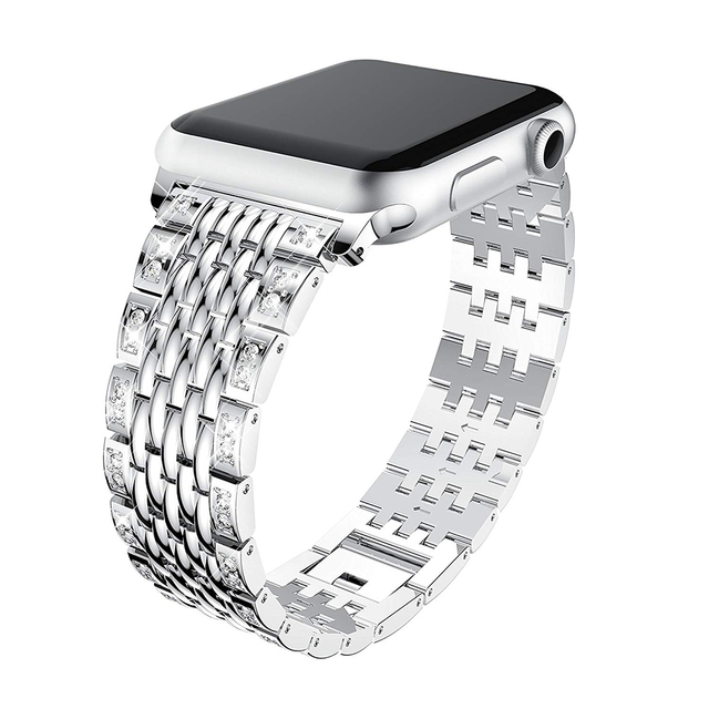 Pasek metalowy ze stali nierdzewnej do zegarka Apple Watch 7 6 5 4 SE, 45mm 44mm 40mm, z diamentami, 42mm 38mm Correa - Wianko - 8