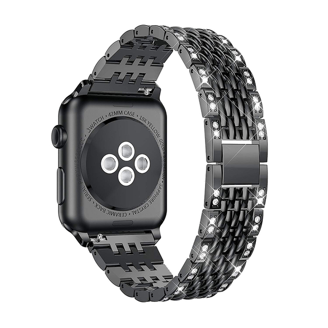 Pasek metalowy ze stali nierdzewnej do zegarka Apple Watch 7 6 5 4 SE, 45mm 44mm 40mm, z diamentami, 42mm 38mm Correa - Wianko - 2