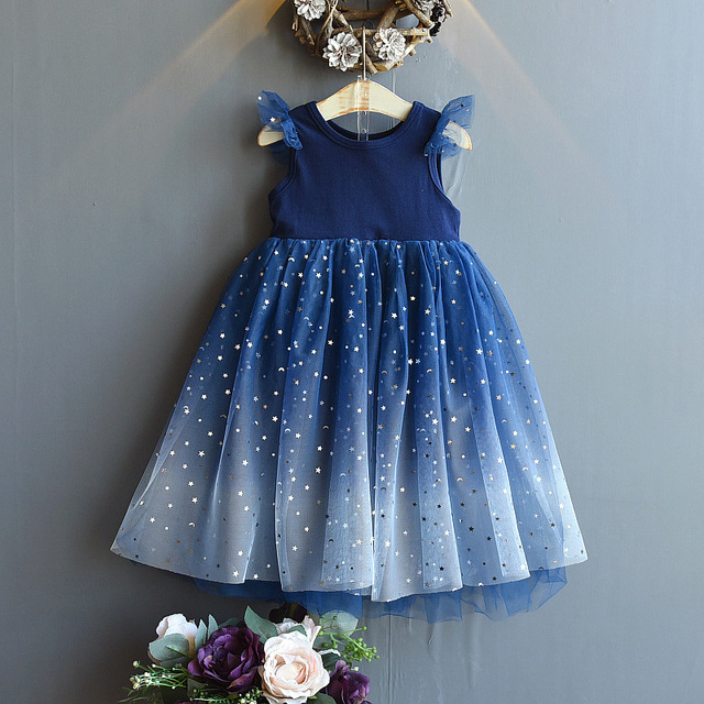 Rozkloszowana sukienka księżniczki z cekinowym motywem gwiazdek dla małych dziewczynek na letnie dni - Wianko - 7