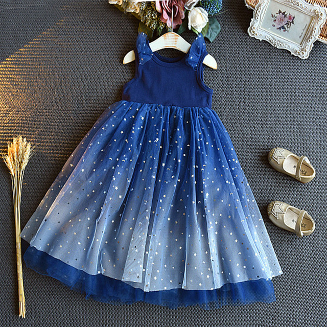 Rozkloszowana sukienka księżniczki z cekinowym motywem gwiazdek dla małych dziewczynek na letnie dni - Wianko - 8