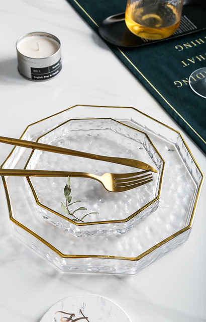 Złota szklana taca wielostronny talerz na owoce w europejskim stylu - Wianko - 3