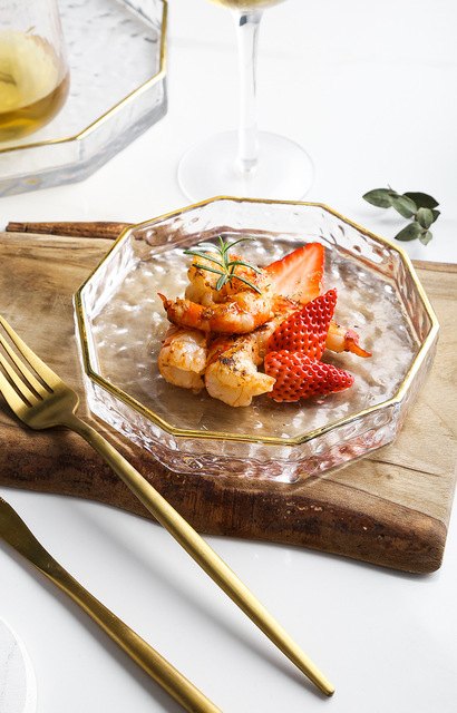 Złota szklana taca wielostronny talerz na owoce w europejskim stylu - Wianko - 4