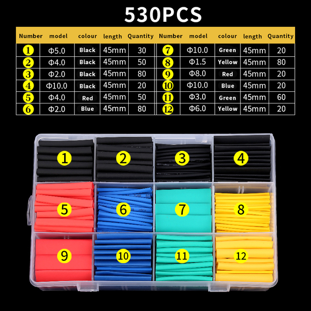 Rurki termokurczliwe ochronne dla przewodów elektrycznych, wodoszczelne 2:1 - 127/164/328/530 szt - Wianko - 4